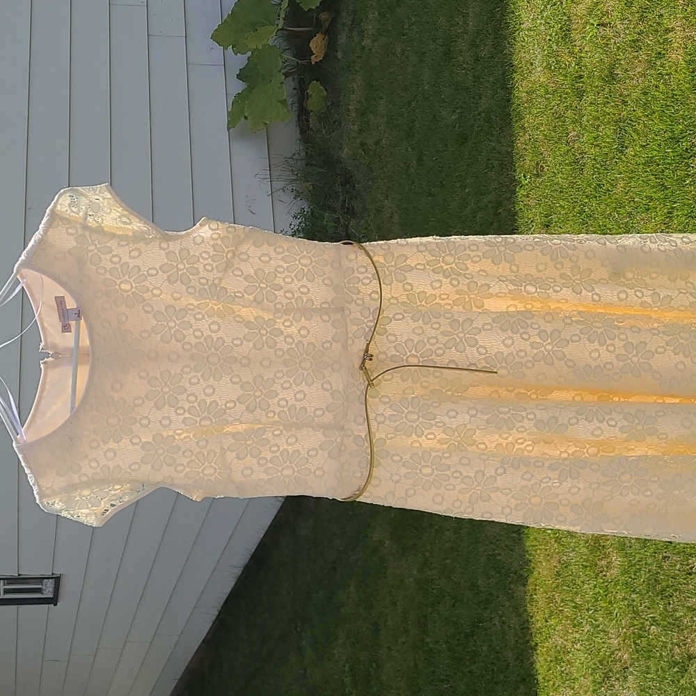 Woman's Floral Lace Creme Dress